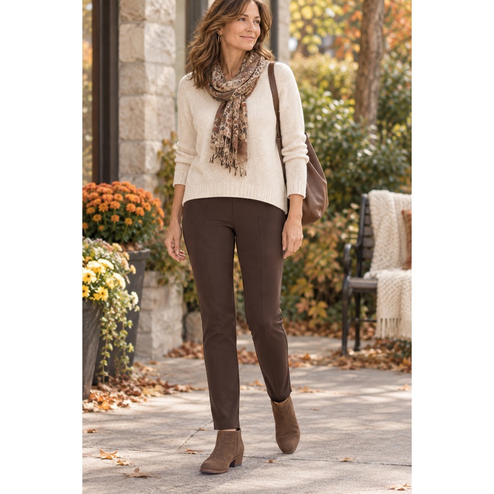 ✨2/$20 J. Jill Ponte Leggings Pleated Brown Pants Small Autumn Fall Minimalist - Picture 13 of 14